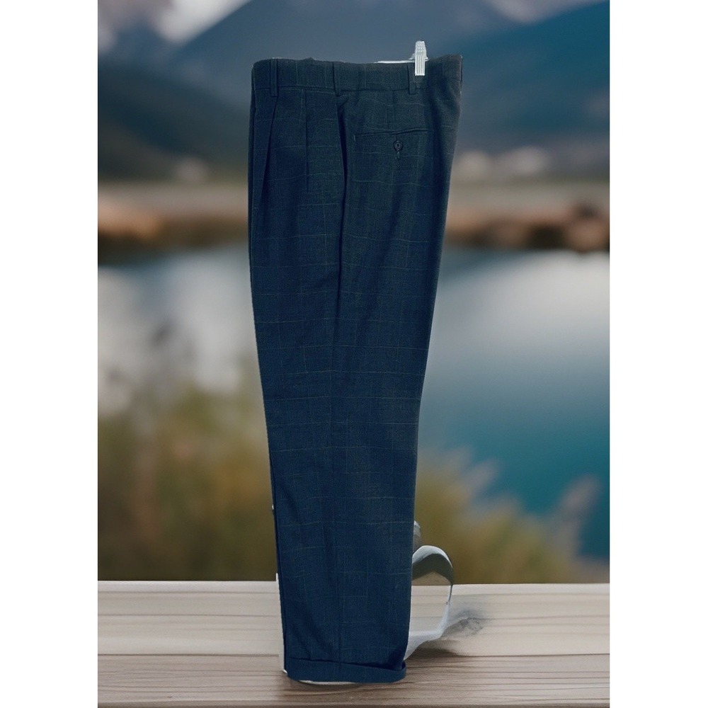 Austin Reed Pants Mens 34x32 Gray Plaid Pleated Cuffed Dress‎ Classic Fit
